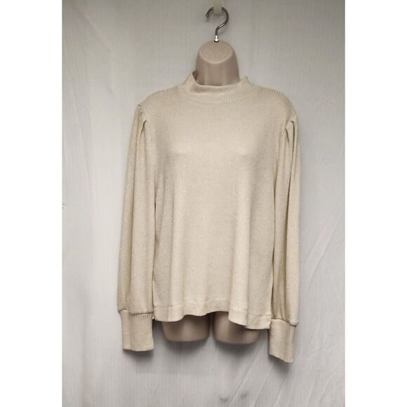 LOFT Women's Long Balloon Sleeve Pullover Gold Metallic Cream Sweater Size XL - Picture 2 of 8